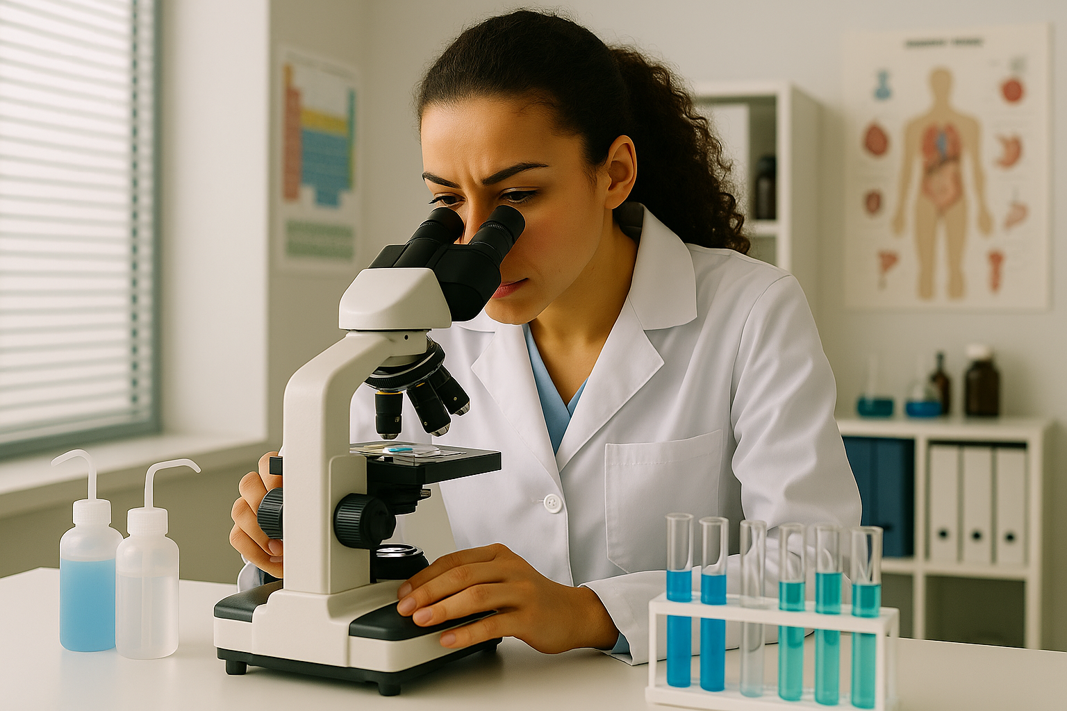 Inteligência artificial na saúde - Cientista realizando uma análise em um microscópio